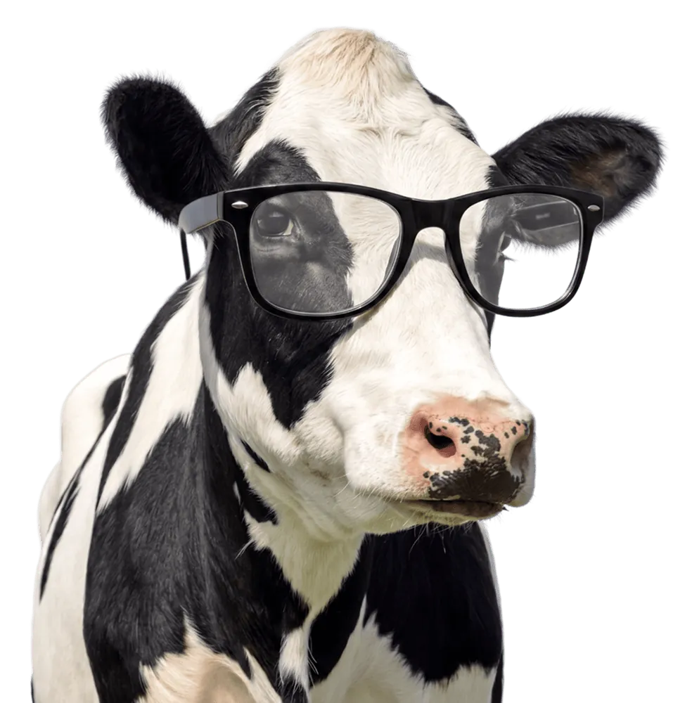 Dairy cow wearing glasses